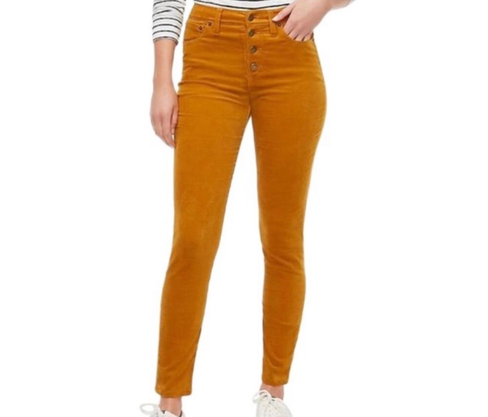 J. Crew High Rise Skinny Button Fly Corduroy Pants Mustard Size 31
